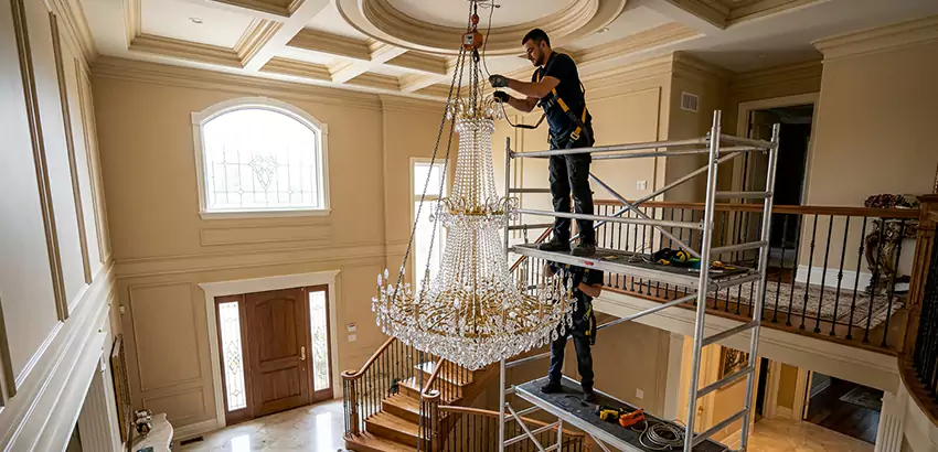 Two-Story Foyer Chandelier Installation in Colbert